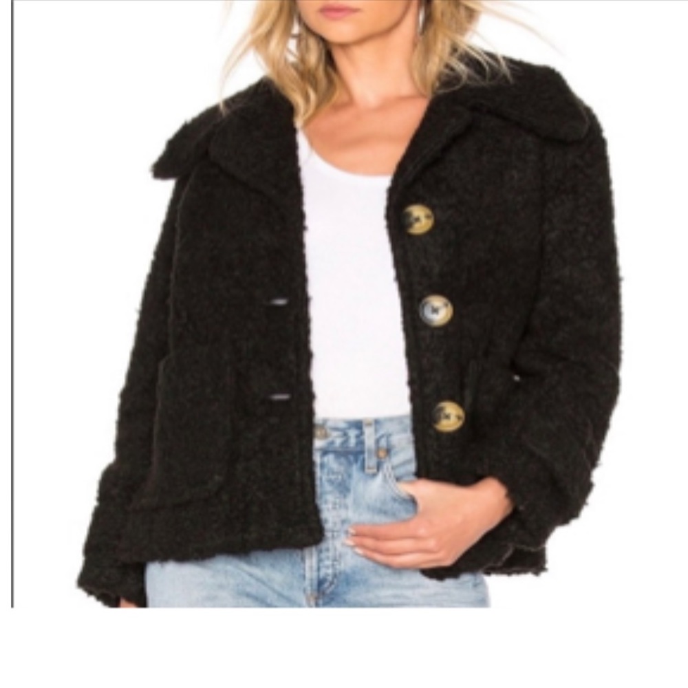 Free people black button Sherpa coat